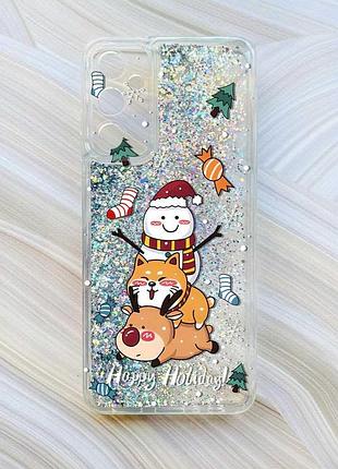 Чехол с плавающими блестками на samsung a15 (a155) / m15 серебристый :: зимние развлечения (принт 153)