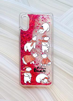 Чохол з плаваючими блискітками на xiaomi redmi 9a рожевий ведмедики (принт 145)