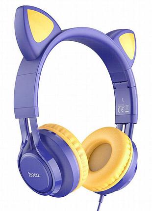 Накладные наушники hoco w36 cat ear (3.5mm/1.2m) midnight blue