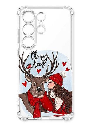 Чехол с утолщёнными углами на samsung galaxy s26 ultra девушка и олень (принт 190)