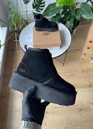 Черные женские ботинки ugg neumel platform zip slipper black х угг ньюмел 39