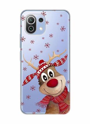 Прозрачный чехол на xiaomi mi 11 lite зимний олень (принт 149)