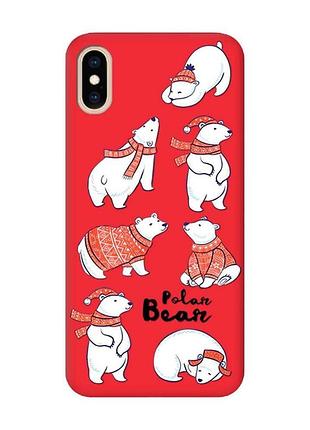 Матовий червоний чохол на iphone xs max новорічний дизайн ведмедики (принт 145)