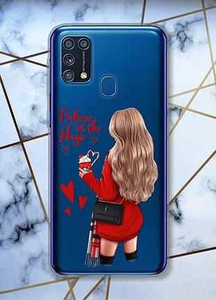 Прозрачный чехол на samsung galaxy m31 девушка с кофе (принт 137)