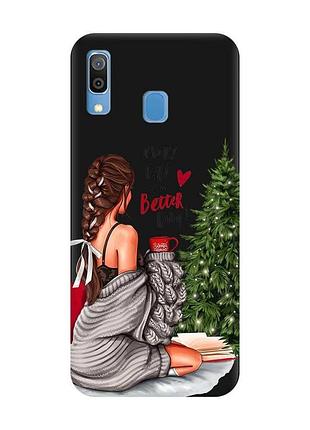 Матовый черный чехол на samsung galaxy a30(2019)/a20(2019) девушка возле ёлки (принт 186)