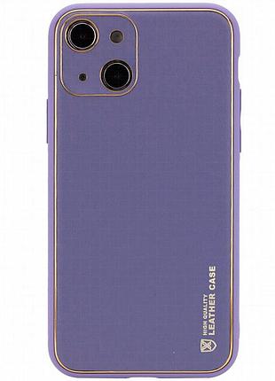 Кожаный чехол xshield для apple iphone 14 (6.1") серый / lavender gray