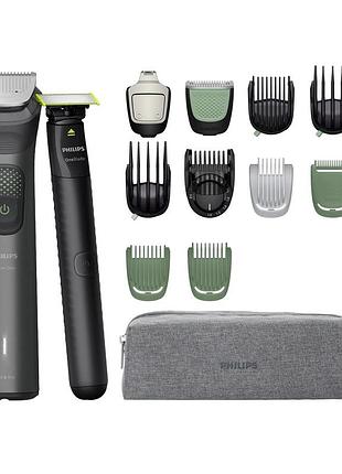 Триммер philips series 9000, для лица, головы, тела, аккум., насадок-15, oneblade в компл., сталь, серый