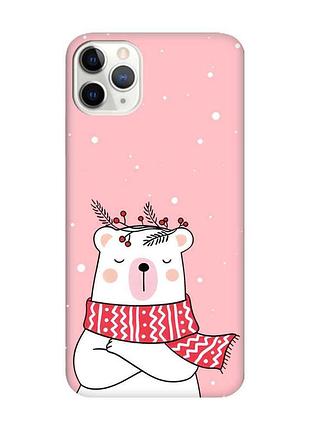 Матовий рожевий чохол на iphone 11 pro (5.8) ведмідь у шарфі (принт 147)