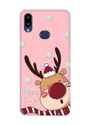 Матовый розовый чехол на samsung galaxy a10ѕ a107 зимний оленёнок (принт 155)