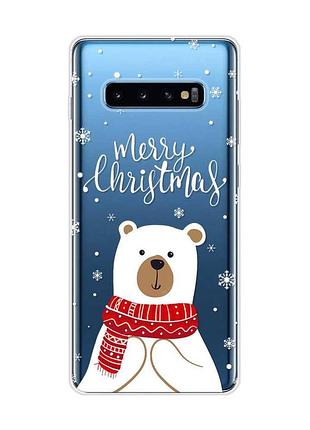 Прозрачный чехол на samsung galaxy s10 plus :: мишка. с рождеством (принт 146)