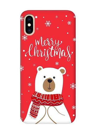 Матовый красный чехол на iphone xs max мишка. с рождеством (принт 146)