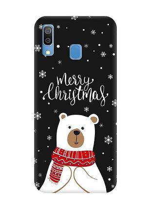 Матовый черный чехол на samsung galaxy a30(2019)/a20(2019) мишка. с рождеством (принт 146)