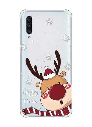 Чехол с утолщёнными углами на samsung galaxy а50 (2019) а505 :: зимний оленёнок (принт 155)