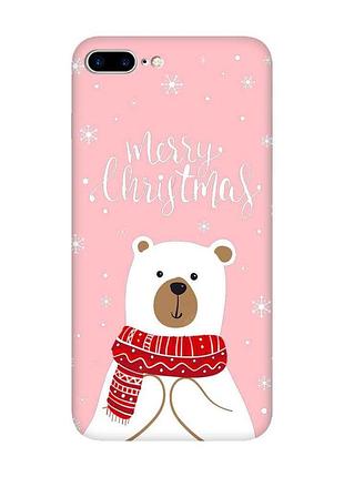 Матовый розовый чехол на apple iphone 7 plus / iphone 8 plus мишка. с рождеством (принт 146)