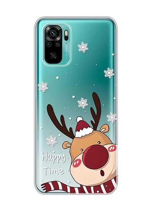 Прозрачный чехол на xiaomi redmi note 10 / note 10s зимний оленёнок (принт 155)