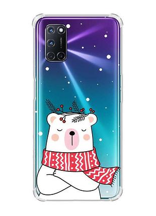 Прозрачный чехол с рисунком для oppo a52/ a72/ a92 медведь в шарфе (принт 147)