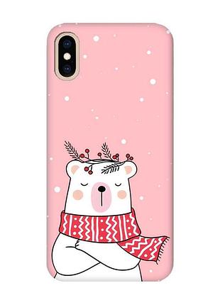 Матовий рожевий чохол на iphone xs max ведмідь у шарфі (принт 147)