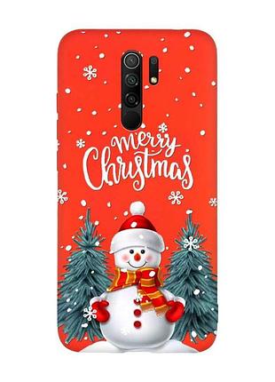 Матовый красный чехол на xiaomi redmi note 8 pro снеговик (принт 152)