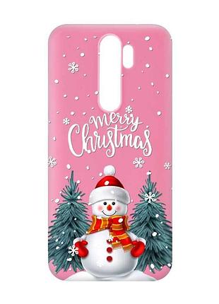 Матовий рожевий чохол на xiaomi redmi note 8 pro сніговик (принт 152)