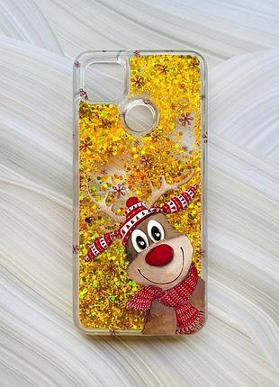 Чохол з плаваючими блискітками на xiaomi redmi 9c / 10a золотий зимове оленятко (принт 149)