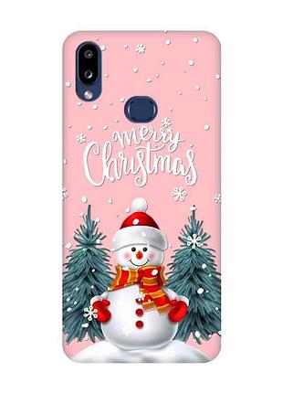 Матовий рожевий чохол на samsung galaxy a10ѕ a107 сніговик (принт 152)