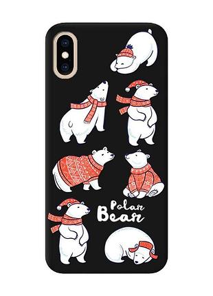 Матовый черный чехол на iphone xs max :: мишки (принт 145_1)