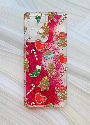 Чохол з плаваючими блискітками на xiaomi redmi note 12 4g рожевий різдвяний фон (принт 181)