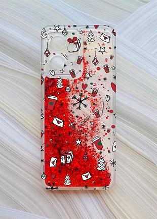 Чохол з плаваючими блискітками на xiaomi redmi note 12 4g червоний новорічний фон (принт 182)