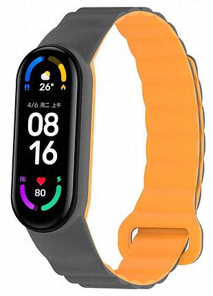 Ремешок dual-color magnetic для xiaomi mi band 7/6/5/4/3 gray / orange