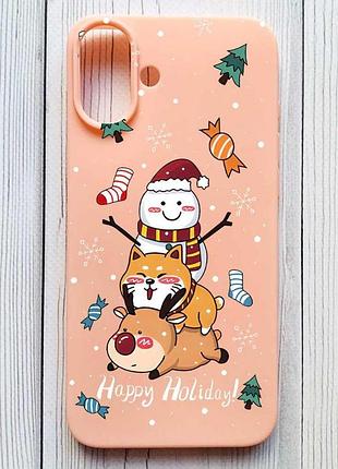 Матовий персиковий чохол на iphone 16 plus зимові розваги (принт 153)