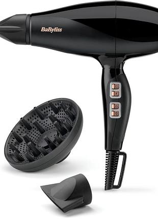 Фен babyliss air power pro, 2300вт, 3 режима, диффузор, иониз-я, холл. обдув, керамика, черно-розовый