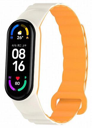 Ремешок dual-color magnetic для xiaomi mi band 7/6/5/4/3 white / orange