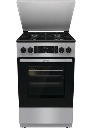Плита gorenje комбінована, 62л, 50x60см, метал. кришка, дисплей, емальовані реш, титан