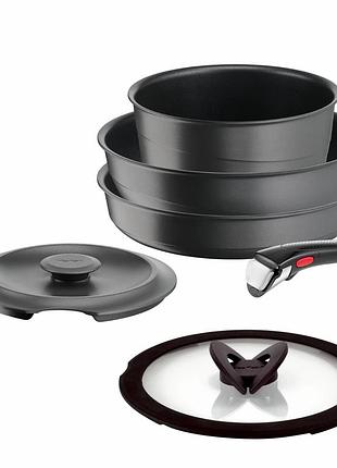 Набір посуду tefal ingenio inspiration, 6предметів, алюміній, скло, бакеліт, чорний