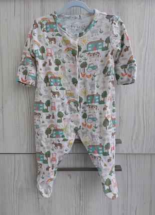 Брендовий бавовняний чоловічок frugi для хлопчика 0-3м на зріст 56-62см вагу 3,4-6кг