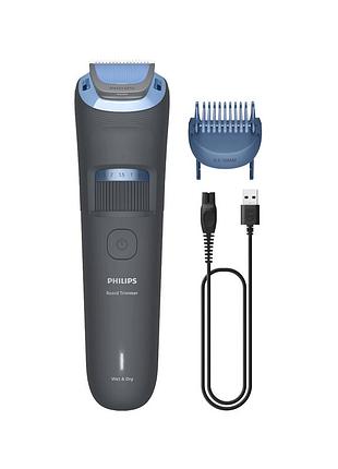 Триммер philips series 3000, для бороды и усов, аккум., сталь, синий
