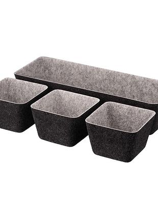 Набор контейнеров ardesto prestigio 4 предмета, 38.5x13.5x9cm/12x12x8.5см, фетр, серый