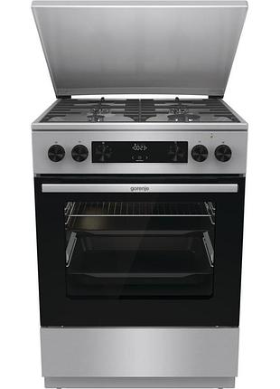 Плита gorenje комбинированная, 71л, 60x60см, дисплей, чугун,с крышкой, программатор iconled,нерж