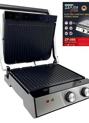 Гриль электрический прижимной zepline 3500w со съемными пластинами контактный