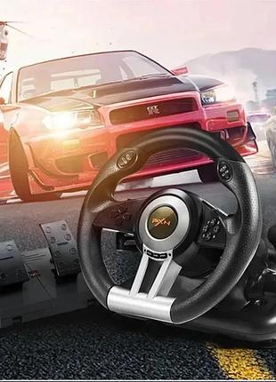 Игровой руль pxn v3 pro с педалями и двойной вибрацией для пк на присосках черный
