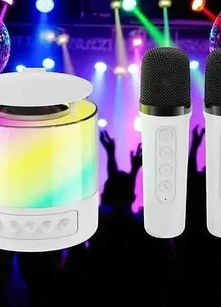 Портативная акустическая колонка k19 с bluetooth и led-подсветкой для караоке белый