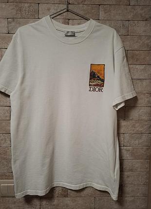 Dior homme white mount zion embroidery and print cotton crew neck tshirt m