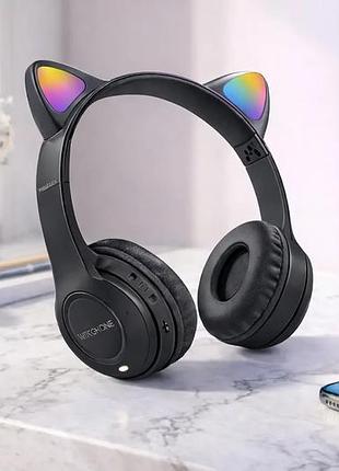 Бездротові навушники з котячими вушками та лід підсвічуванням cat ear y47 led, bluetooth навушники з мікрофоном чорний