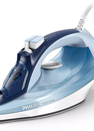 Утюг philips 5000 series, 2400вт, 320мл, паровой удар -180гр, постоянная пара - 45гр, керам. подошва, голубой