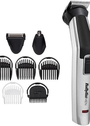 Набор для стрижки babyliss, для бороды, усов, головы, носа и тела, аккум., вибрационный мотор, насадок-8, чехол, сталь, серый