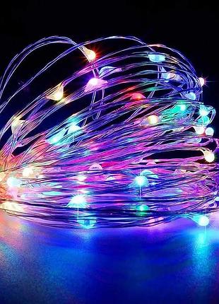 Новогодние гирлянды медная проволочная лампа 100led 10м бп 5в 220v (сп) rgb rd-7110