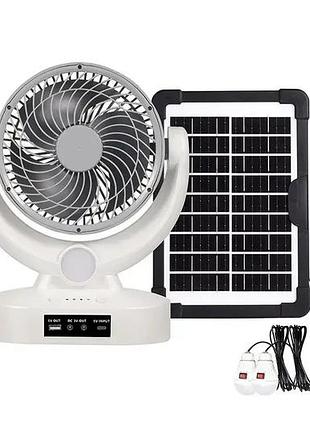 Вентилятор портативний megatop (mt-801ls) (8", сонячна панель, 1 led лампа, 3 швидкості, 8вт, usb, 3.7v/2400 маг)