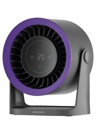 Вентилятор ardesto onebreeze ft-m75gr настольный/настенный, 12см, эл. кер-ня, дисплей, аккумулятор, usb-a type-c, серый