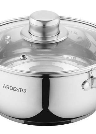 Кастрюля ardesto gemini gourmet aosta, стеклянная крышка, 1.8 л, нержавеющая сталь