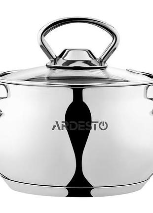 Кастрюля ardesto black mars, стеклянная крышка, 1.1 л, нержавеющая сталь
